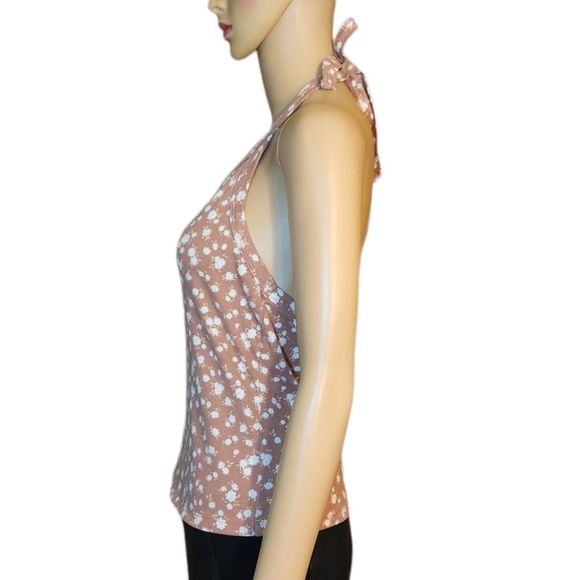 SO Shirt Tank Top Halter Brown Floral Size Juniors Large - Picture 4 of 12